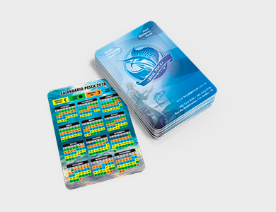 Calendário de Pesca 2026 Couchê 250g Verniz Total Frente 6,5x9,5cm - 4x4 - 500 unid