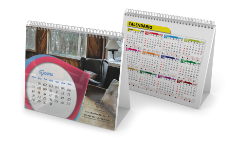 Calendário de Mesa 2026 com Wire-o e 24 páginas Couchê 150g Sem Verniz 15x12,5cm - 4x4 - 50 unid