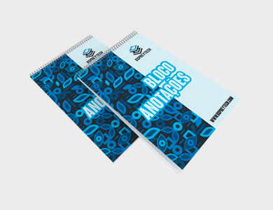 Bloco de Anotação MIOLO BRANCO Sulfite 75g  com Capa e Contracapa em Triplex 250g Verniz Total Frente e Wire-o 15x21cm - 4x0 - 25 unid