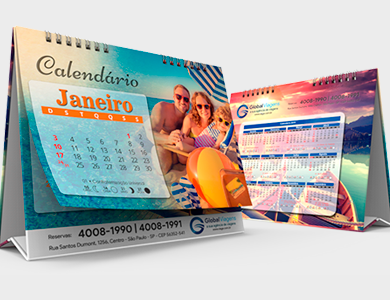 Calendário de Mesa 2026 com Wire-o Base e Rígida Personalizável 16x20cm (Couchê 170g Fosco) - 4x4 - 480 unid