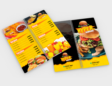 Cardápio Espiral com 14 Páginas em PVC 0,76mm Cristal Frente e Verso 13,7x29,4cm - 4x4 - 5 unid